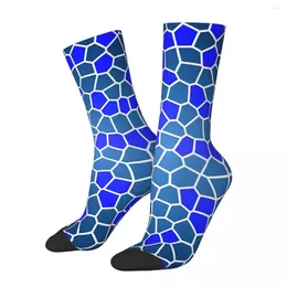 Women Socks Vintage Geometric Stockings Female Blue Mosaic Quality Casual Winter Running Non-Slip Printed Birthday Gift
