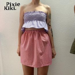 Skirts PixieKiki Casual High Waist Plaid Mini Skirt Womens Clothing 2024 Summer Gingham A Line Kawaii Girls P85-AG11