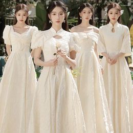 Ethnic Clothing Chinese Champagne Dress Long Slim Fit Bridal Bridesmaid Dresses Vintage Elegant Cheongsam Traditional Wedding Party Gown