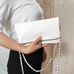 Drawstring Fashion Rivet Women Chain Crossbody Bag Pu Leather Lady Shoulder Purse Large Capacity Classic Black Fold Envelope