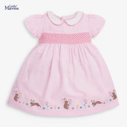 Little maven Elegant Lovely Baby Girls Summer Dress for Year 2024 Cotton Children Casual Clothes Pink Kids 27 year 240426