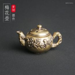 Necklace Earrings Set Pure Brass Plum Teapot Desktop Ornaments Beaming Tea Ceremony Pet Wenwan Old.