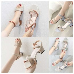 New Thick heeled sandals for women Minimalist blue white green versatile in summer gentle in the middle heel Roman buckle strap high heels