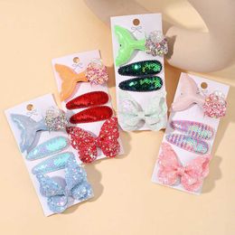 Hair Accessories 4pcs/set Girls Sequin Fish Tail Butterfly Hairpins Children Kids BB Hair Clips Barrettes Baby Accessories Hairclip Headwear Gift