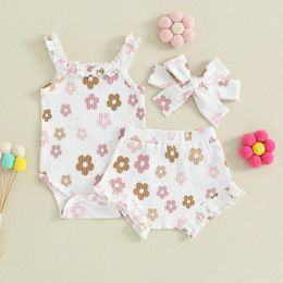 Clothing Sets Baby Girls Summer Clothes Set Flower Print Sleeveless Romper With Shorts And Hairband Outfit