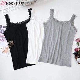 Camisoles & Tanks Black Tops Summer Sleeveless Women Tank Top With Lace White Inside Wear Slim Underwear Womens Clothing Vest