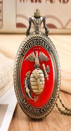 Pocket Watches Vine United State Marine Corps Theme Quartz Watch Fashion Red Souvenir Pendant Necklace Chain Military Top GiftsPocket9489009