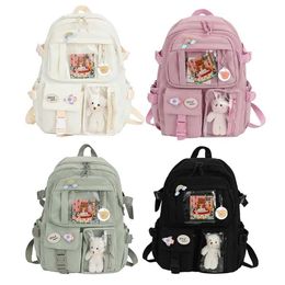 Backpacks Laptop Backpack Fashion College Student Rucksack Nylon Plush Pendant Pin Kawaii Large Capacity Japanese Vacation StyleL2405