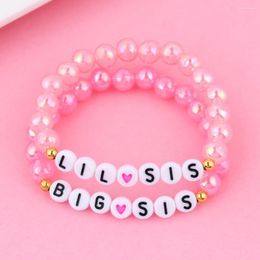 Strand Lovecryst 2Pcs/set Colorful Resin Beads With"Little Sister And Big Sister"Beaded Bracelet BFF Friendship Jewelry Gifts For Kids