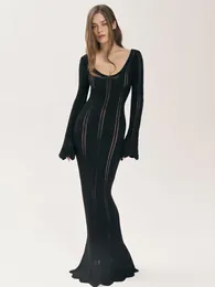 Casual Dresses Elegant Women Sexy Hollow Out See Through Backless Party Evening Long Dress Spring Longsleeve Beach Holiday