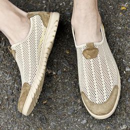 Casual Shoes Breathable Mesh Men Slip-on Hollow Out Walk Daily Commute Summer Driving Lightweight Wearable Versatile