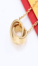 Luxury Screw Necklaces Women Round Ring Pendant Stainless Steel Couple Double Circle Gold Necklace Jewelry for Neck Gifts for Woma4759348