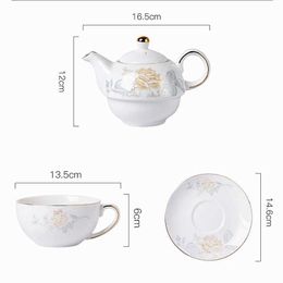 Teaware Sets 480ml Ceramic Tea for One Set Floral Teapot Tea Cup Saucer Gold Plating Coffee Mug Flower Kettle Wedding Gift