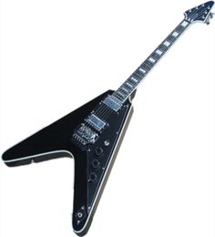 Factory Custom V Shape Black Body Electric Guitar with Floyd Rose Bridge2 PickupsChrome hardwarecan be customized9598878