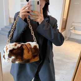 Bag Cow Pattern Cloud Bags For Women Handbags 2024 Winter Ladies Soft Faux Fur Shoulder Brand Designer Chain Top-Handle