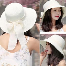 Berets Wide Brim Bow Fisherman Hat Simple Anti UV Breathable Bucket Sun Visor Cap Woman