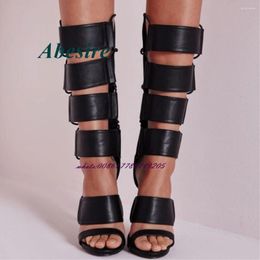 Boots Abesire Open Toe Cut Out Sandal Stiletto Heel Black Zip High Women Sandals Summer Arrival Fashion Sexy