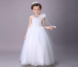 Super Cheap Elegant Girl Wedding Bridesmaid Dresses Summer White Long Tulle Evening Party Princess Costume Lace Teenage Flower Gir3688834