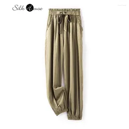 Women's Pants Fashionable 93%Natural Mulberry Silk Casual Solid Colour Elegant Comfortable Lantern Sangbo Satin Fabric