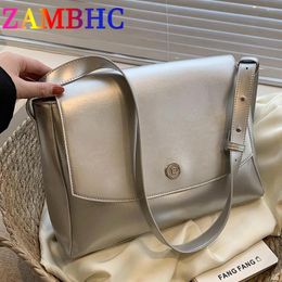 Evening Bags Silver Messenger For Women Large Capacity PU Leahter Side Shoulder Bag 2024 Trendy Luxury Handbags And Purses Commute Totes