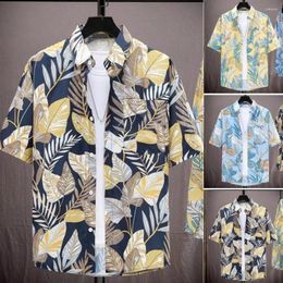 Men's Casual Shirts Lapel Men Shirt Tropical Leaf Print With Quick Dry Technology Breathable Fabric For Vacation Beach Style Hawaiian