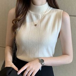 Women's Blouses Shirts Bluesas Womens Shirt Mujer De Moda 2024 Verano Sleeveless Knitted Shirt Womens Shirt Turtleneck Shirt Womens Shirt E405L2405