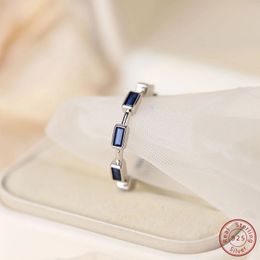 925 Sterling Silver Womens Ring Inlaid with Square Sapphire Simple Creative Design for Elegant Exquisite Style Need 240424