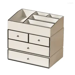 Storage Boxes Leather Cosmetics Box Bathroom Countertop Makeup Bedroom Drawer Organizers Skincare Products Rack