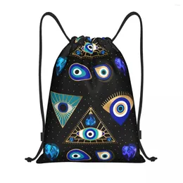 Shopping Bags Nazar Turkey Evil Eye Symbol Amulet Drawstring Backpack Women Men Gym Sport Sackpack Foldable Bag Sack