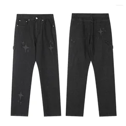 Men's Jeans Black BROKEN PLANET Men Woman Quality Quadrangular Star Embroidery Street Straight Cylinder Cowboy Pants