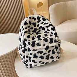 Plush Backpacks Winter Fashion Plush Backpack Womens Shoulder Bag Cute Cow Large Capacity Handbag Student backpackL2405