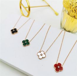 Fashion chain 18k Rose Gold Green Clover Pendant Necklaces with Cross Chain Choker Stainless Steel Necklace Designer Jewelry for W7440434