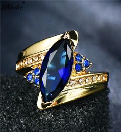 Wedding Rings Blaike Retro Dark Blue Cubic Zirconia Finger Ring Engagement For Women Yellow Gold Filled Birthstone Fashion Jewelry9717353