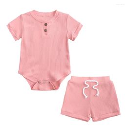 Clothing Sets Fashion Solid Color Baby Girl Outfit Set Cotton Short Sleeve Tops Shorts Summer Born Boys 3-24 Months