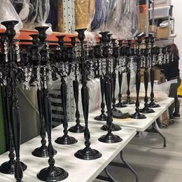 Party Decoration 10pcs)No Top Cup)Black Candle Holder Candelabra 5 Arms Metal Candlestick Decorative Table Centerpieces Wedding