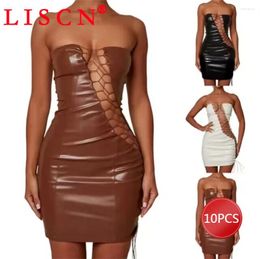 Casual Dresses 10 Bulk Items Wholesale Lots Summer 2024 Strapless Bandage Lace Up Bodycon Mini Dress Sexy Y2k Women Clothing K12994