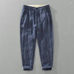 Men's Pants 2024 Spring Linen Harem Men Striped Casual Thin Breathable Yarn-dyed Trousers