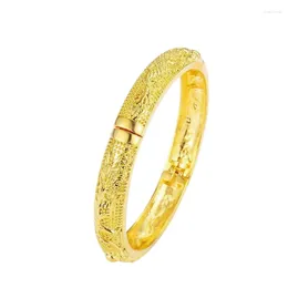 Bangle MxGxFam Bridal Jewelry Loong And Phoenix Bangles Bracelets For Women Wedding 19cm 24 K Pure Gold Color Classic Style