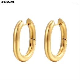 Hoop Earrings ICAM Trendy Gold Colour Square Circle For Women Huggies Ear Buckle Piercing Wedding Jewellery 2024