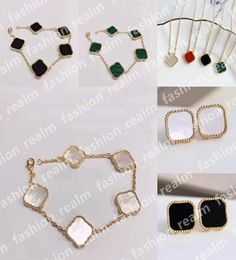 Four Leaf Clover Bracelet Designer Jewellery Set Link Chain clover necklace Stud Earring Gold Silver Mother of Pearl Green Red Flowe4623229