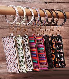 14 Styles Keychain Leather Bracelet Wallet Cactus Printed Monogrammed O Key Ring Wristband Women Coin Purse Bangle Wallets4213775
