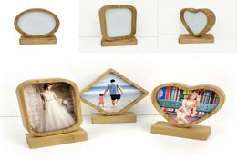 Bamboos Sublimation Blank Po Frame With Base DIY Double Sided Wood Love Heart Round Frames Magnetism Picture Painting Decoratio5625867