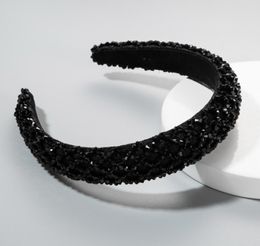 Fabric handmade string crystal hair band female elegant widebrimmed ins thickened sponge head band4002569