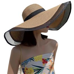 Berets Big Eaves Women Beach Straw Hat Summer Women's Mesh Spliced UV Protection Face Shield Sun Outdoor