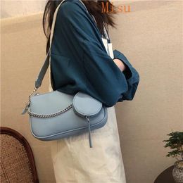 Shoulder Bags Korean Style PU Leather Crossbody Bag Chain Women Elegant Ladies Purse And Handbag Small Underarm Mahjong Blue