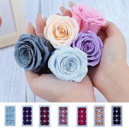 Decorative Flowers 8 Pcs 4cm-5cm Preserved Rose Realistic Eternal Flower Arrangement Gift Fresh Heads DIY For Home Party Decoration