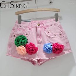 Women's Shorts Women Denim 2024 Summer Fashionable Three Dimensional Flower Stitched Low Waist Blue Jean For