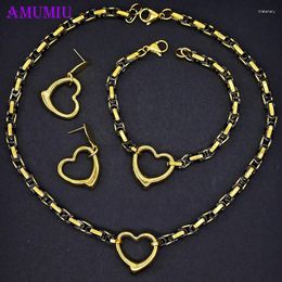 Necklace Earrings Set AMUMIU Jewellery For Woman Men Tone Flat Byzantine Heart Stainless Steel Bracelet JS003