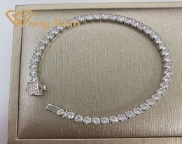 Wong Rain 100 925 Sterling Silver 3 3 MM Created Moissanite Gemstone Bangle Charm Wedding Bracelet Fine Jewellery Whole CX2003994363