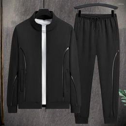 Men's Tracksuits Men Sportswear Stylish Outfit With Stand Collar Winter Tracksuit Zipper Closure Coat Drawstring Sweatpants For Autumn